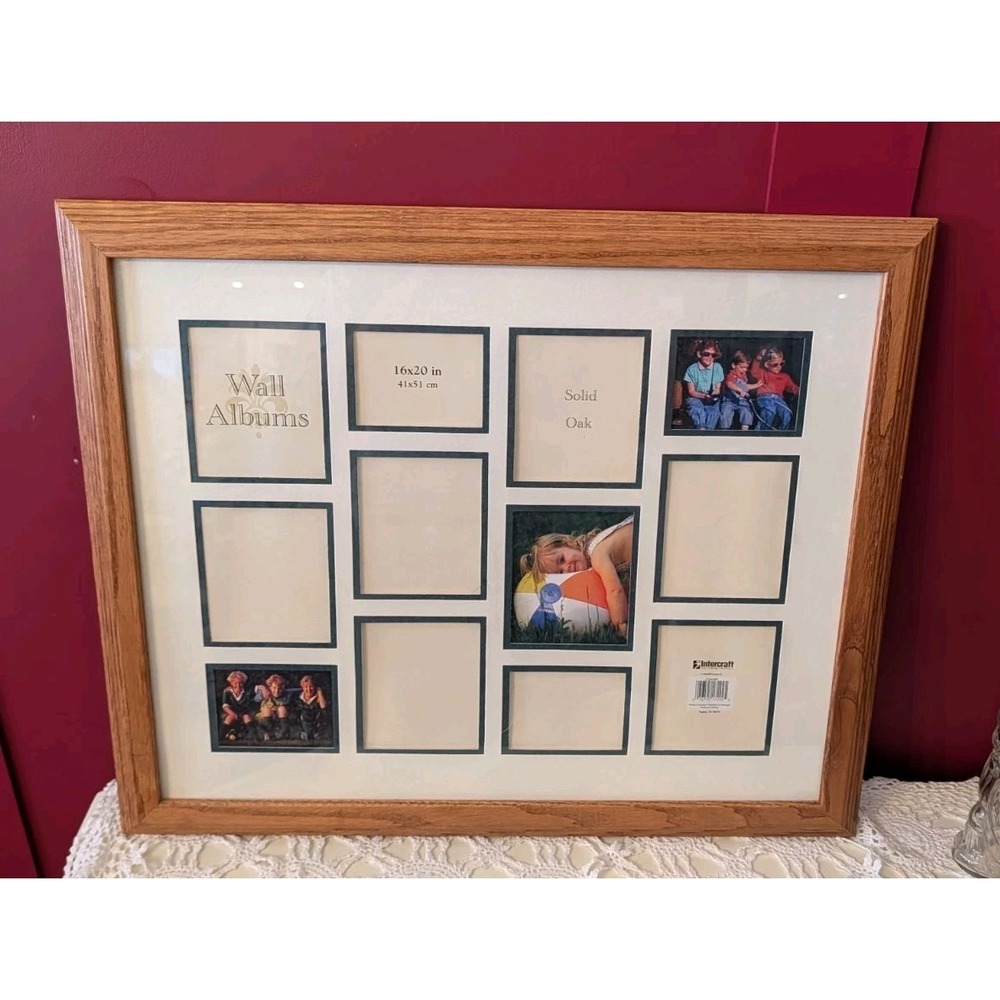 Vintage Intercraft Collage Photo Frame Large Solid Oak 12 Picture Wall 23"x19"